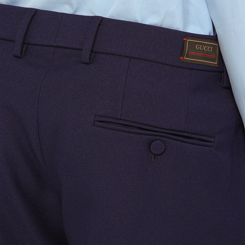 Gucci Royal Blue Trousers With Velvet Bands Men