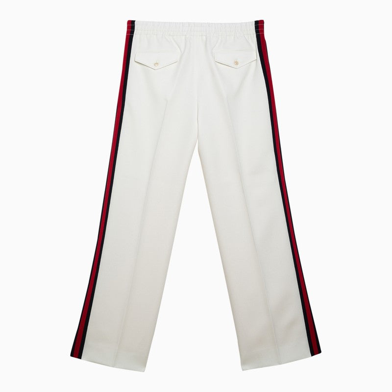 Gucci White Trousers With Web Ribbon Men