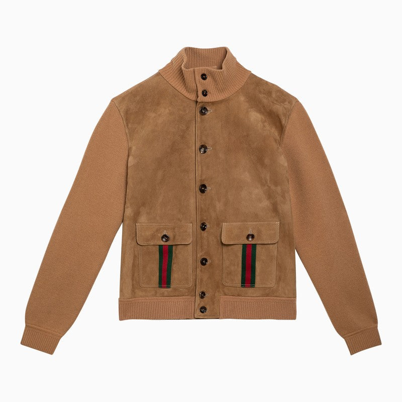 Gucci Camel-Coloured Suede And Wool Bomber Jacket Men