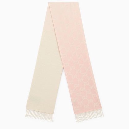 Gucci Ivory/Pink Cashmere Scarf With Logo Women