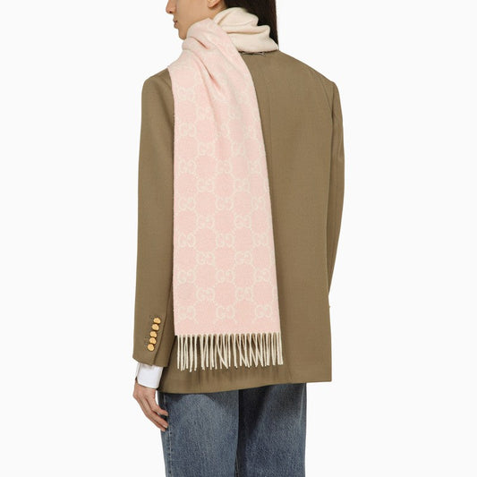 Gucci Ivory/Pink Cashmere Scarf With Logo Women