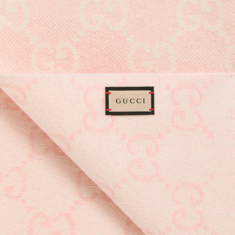 Gucci Ivory/Pink Cashmere Scarf With Logo Women