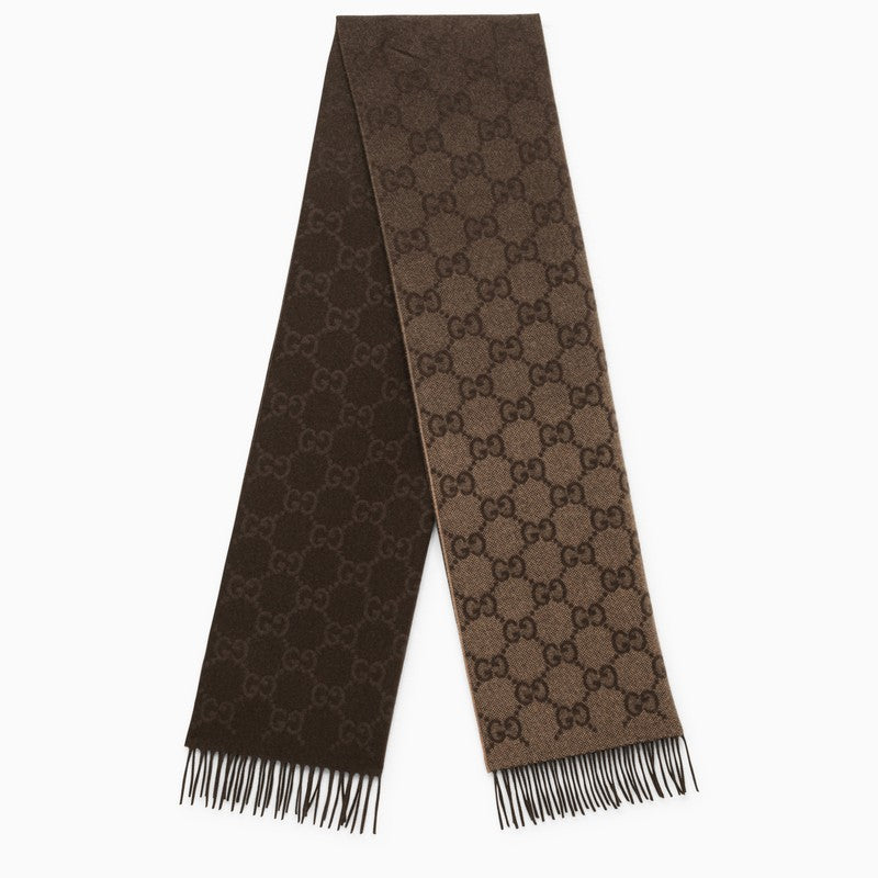 Gucci Beige/Brown Cashmere Scarf With Logo Women