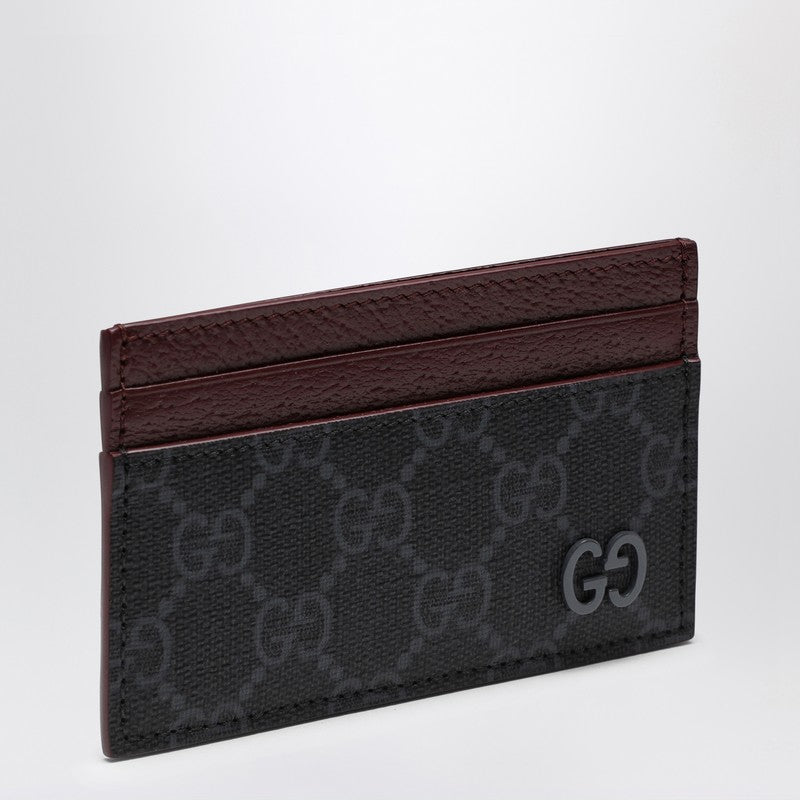 Gucci Gg Supreme Black/Burgundy Fabric Card Holder Men