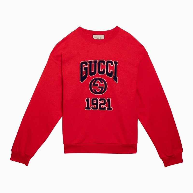 Gucci Red Cotton Crew-Neck Sweatshirt With Logo Men