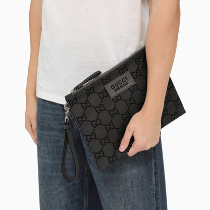 Gucci Dark Grey And Black Pouch With Gg Motif Men