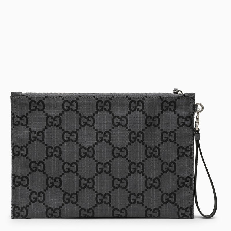 Gucci Dark Grey And Black Pouch With Gg Motif Men