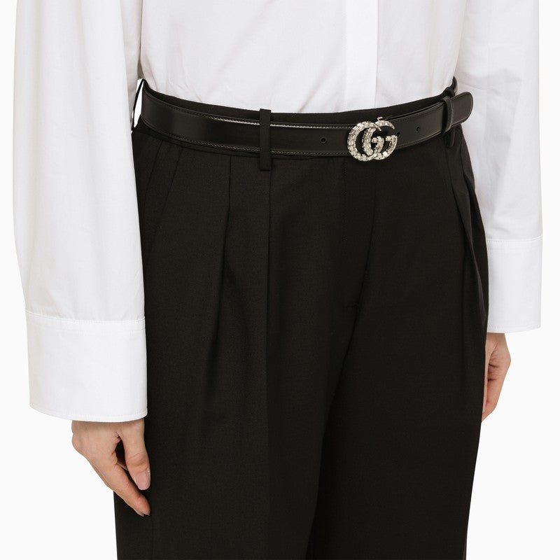 Gucci Black Belt With Double Gg Buckle With Crystals Women