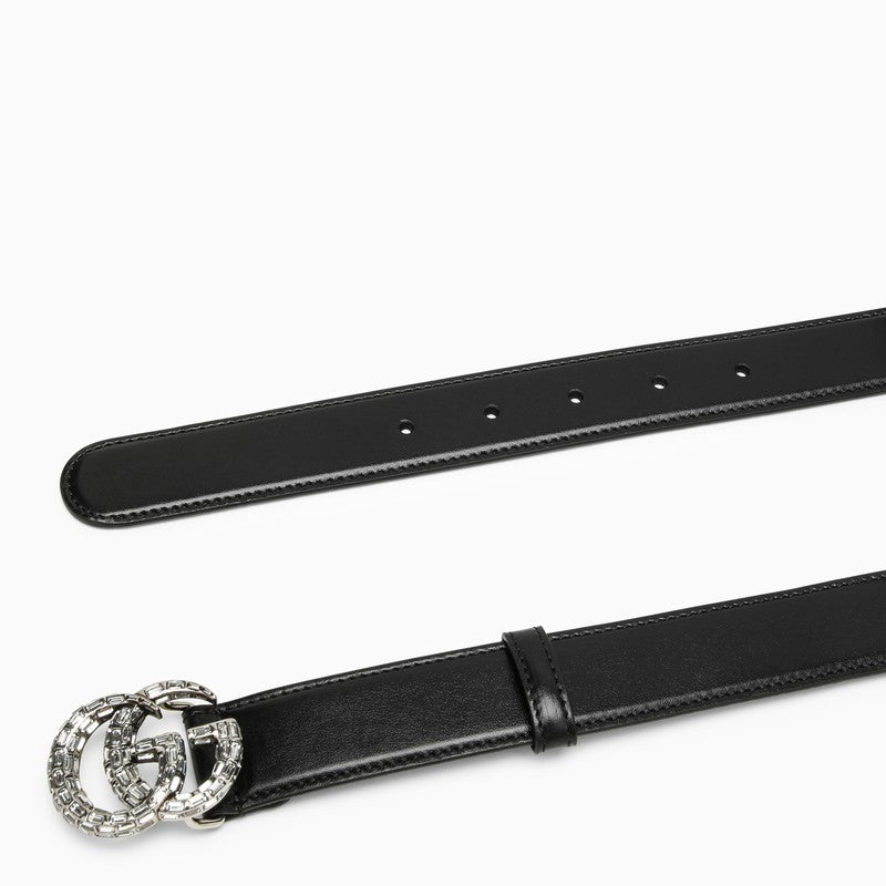 Gucci Black Belt With Double Gg Buckle With Crystals Women