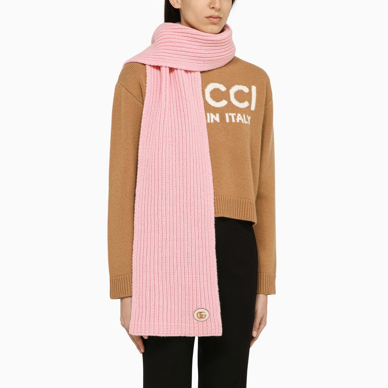 Gucci Pink Cashmere Scarf With Logo Women