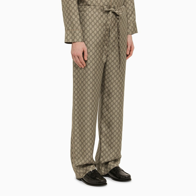 Gucci Beige/Ebony Silk Gg Print Trousers Men