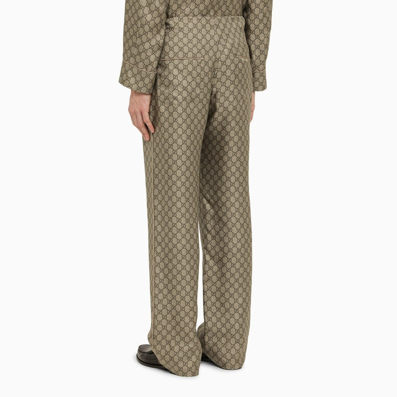 Gucci Beige/Ebony Silk Gg Print Trousers Men