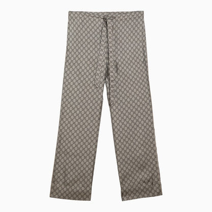 Gucci Beige/Ebony Silk Gg Print Trousers Men