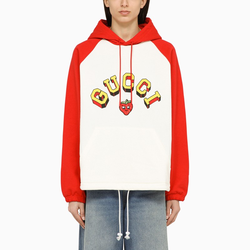 Gucci Red And White Sweatshirt With Cotton Logo Women