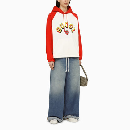 Gucci Red And White Sweatshirt With Cotton Logo Women