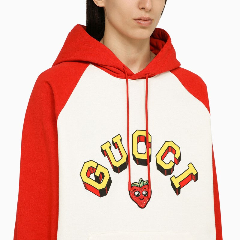 Gucci Red And White Sweatshirt With Cotton Logo Women