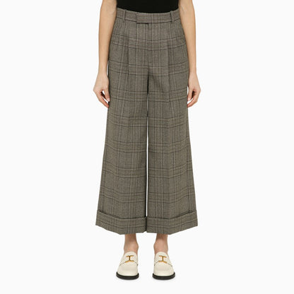 Gucci Prince Of Wales Wool Cropped Trousers Women