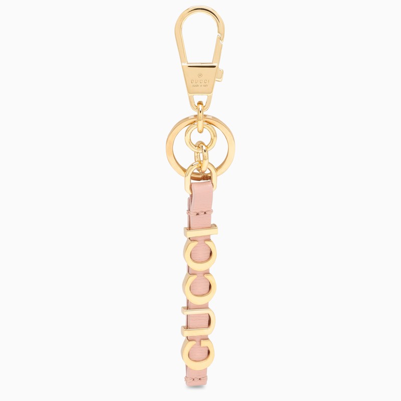 Gucci Pink And Gold Leather Keyring With Logo Women