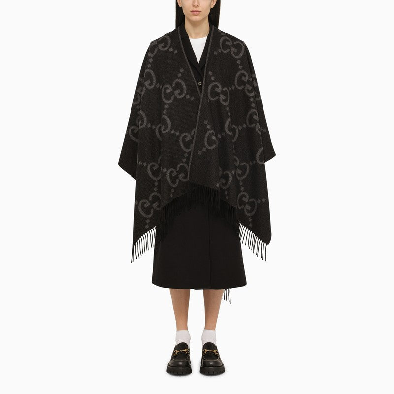 Gucci Grey/Black Reversible Jumbo Cashmere Cape Women