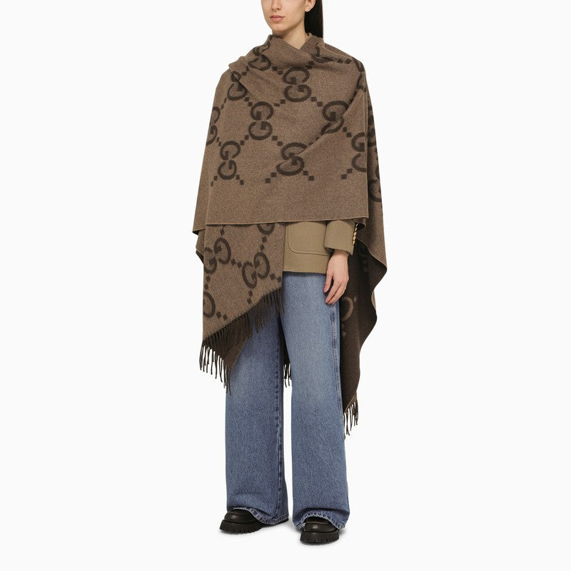 Gucci Beige/Brown Reversible Jumbo Cashmere Cape Women