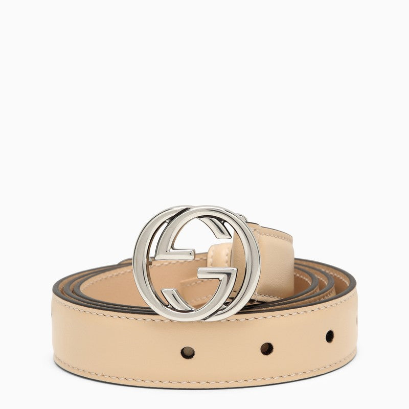 Gucci Light Beige Leather Gg Belt Women