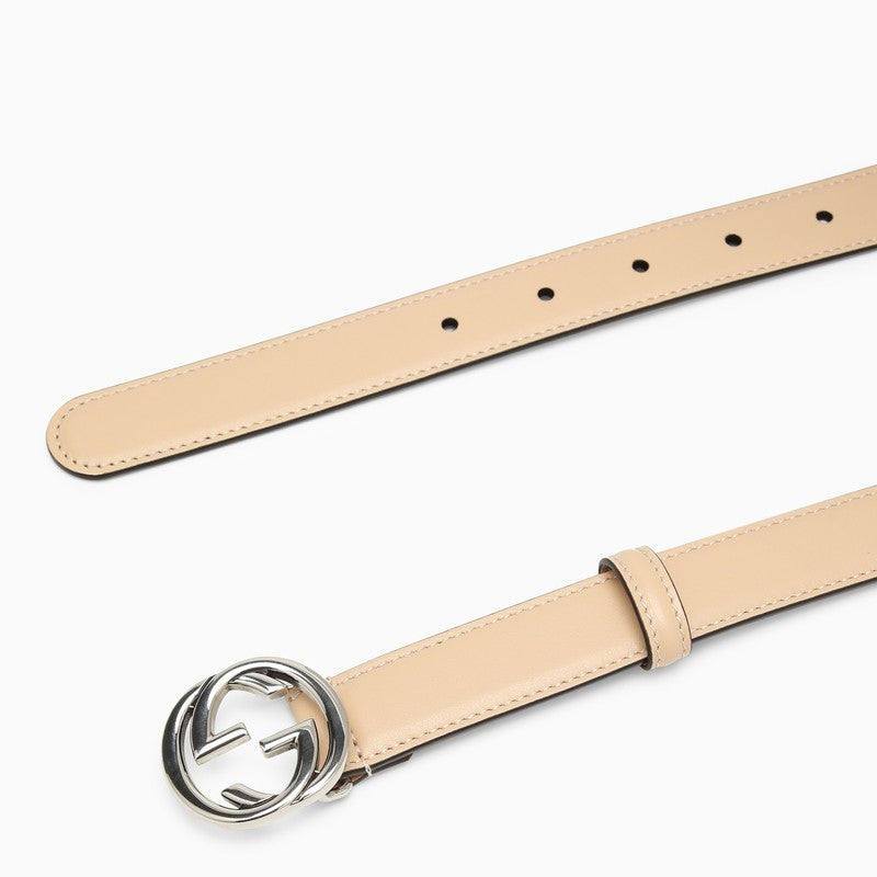 Gucci Light Beige Leather Gg Belt Women