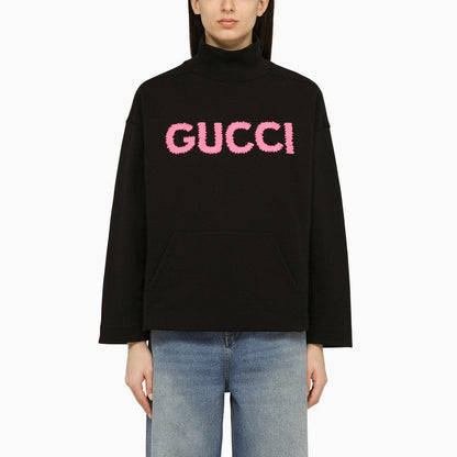 Gucci Black Cotton Logo Turtleneck Sweater Women