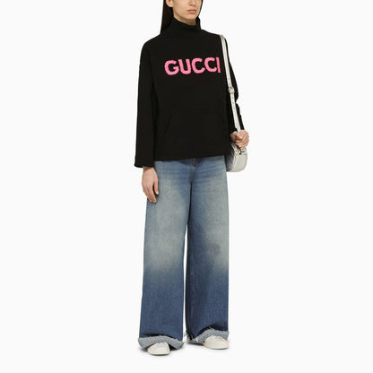 Gucci Black Cotton Logo Turtleneck Sweater Women