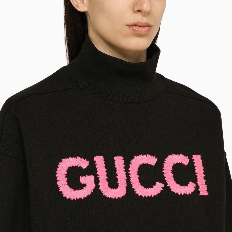 Gucci Black Cotton Logo Turtleneck Sweater Women