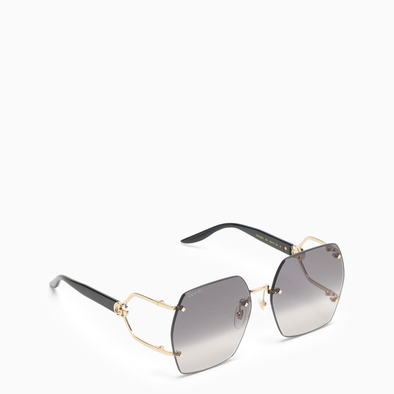 Gucci Gold And Black Hexagonal Sunglasses Women