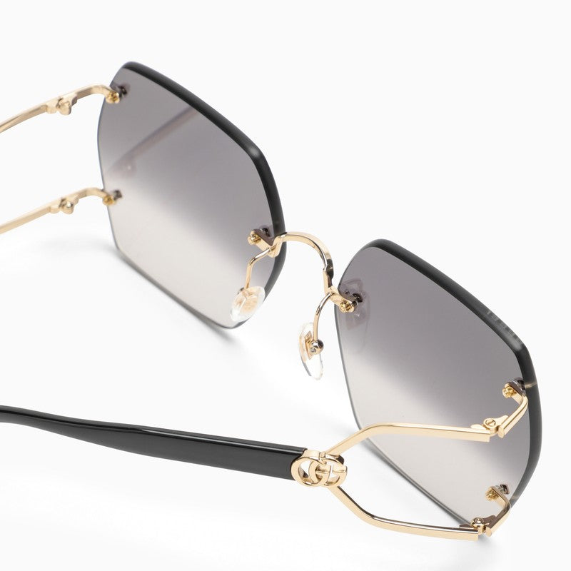 Gucci Gold And Black Hexagonal Sunglasses Women