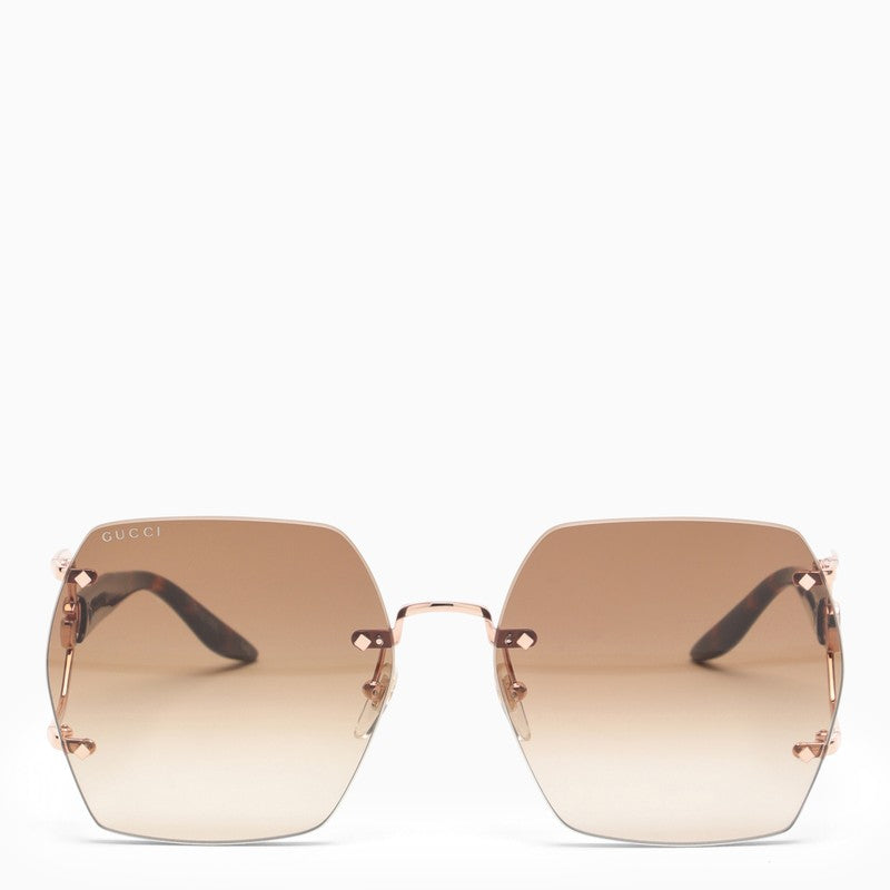 Gucci Gold And Brown Hexagonal Sunglasses Women