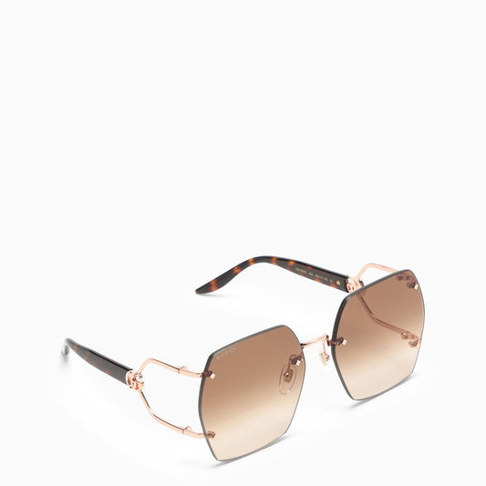 Gucci Gold And Brown Hexagonal Sunglasses Women