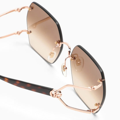 Gucci Gold And Brown Hexagonal Sunglasses Women