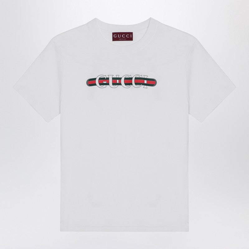 Gucci White Cotton T-Shirt With Logo Print Women