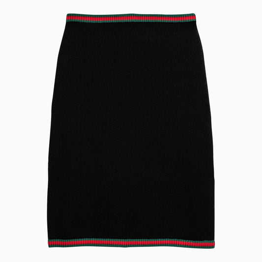 Gucci Black Cotton Lace Midi Skirt With Web Motif Women