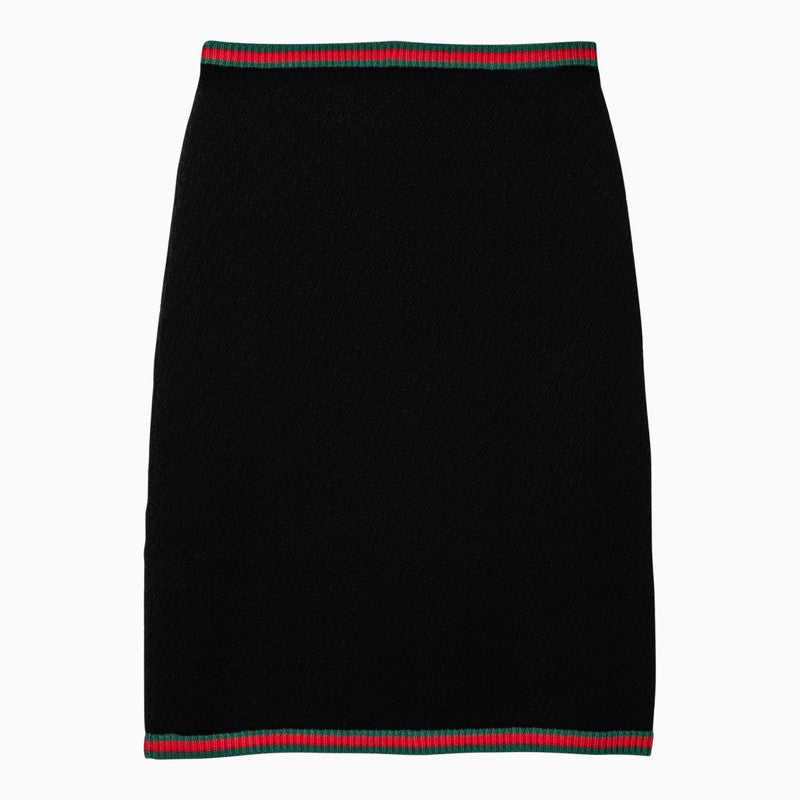 Gucci Black Cotton Lace Midi Skirt With Web Motif Women