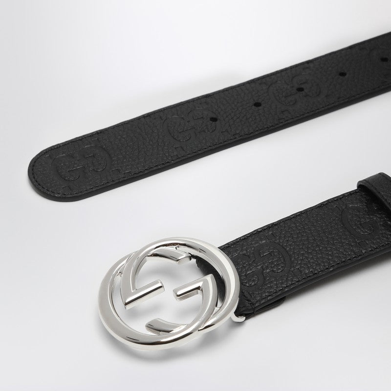 Gucci Black Jumbo Leather Belt With Gg Cross Buckle Men