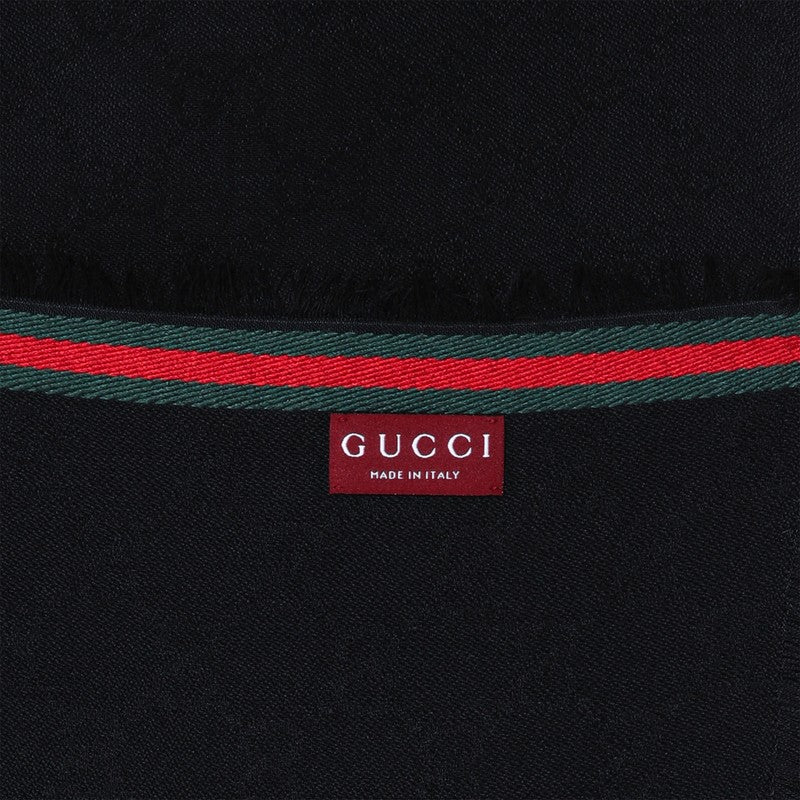 Gucci Black Silk And Cotton Stole With Gg Pattern Men