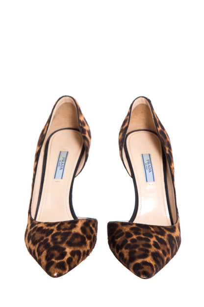 Prada Leopard Pony Hair Pointed Toe Heels SZ 39.5