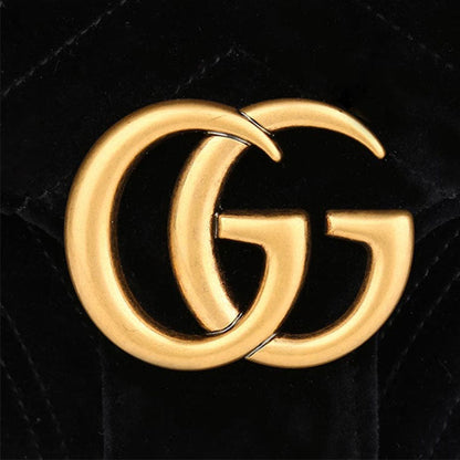 (WMNS) GUCCI GG Marmont Gold Logo Velvet Chain Shoulder Messenger Bag Small Black Classic 443497-K4D2T-1000