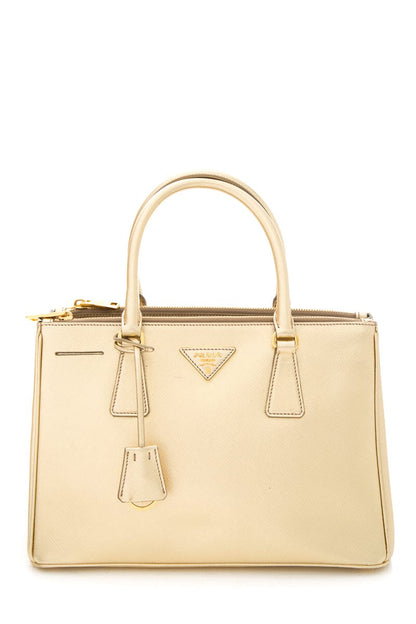 Prada Gold Metallic Saffiano Leather Double Zip Handbag