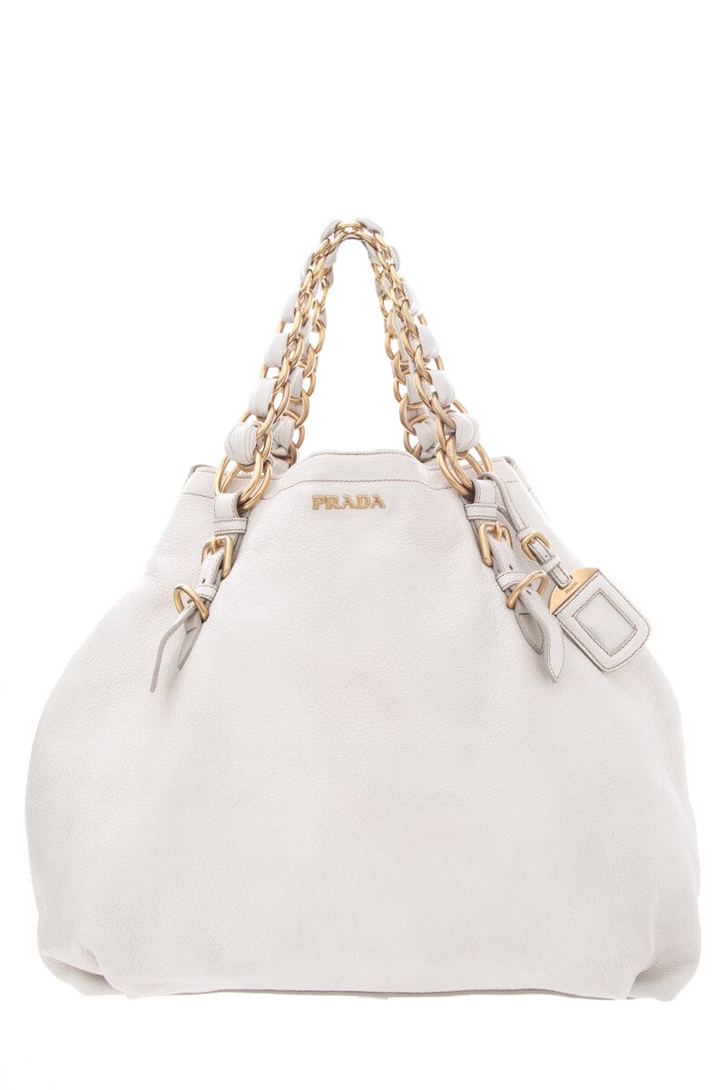 Prada Ivory Leather Gold Chain Hobo Handbag