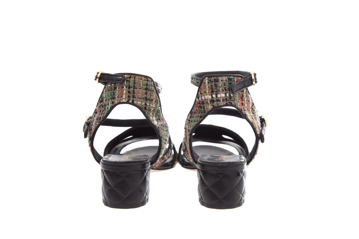 Chanel Multicolor Tweed Sandals SZ 37