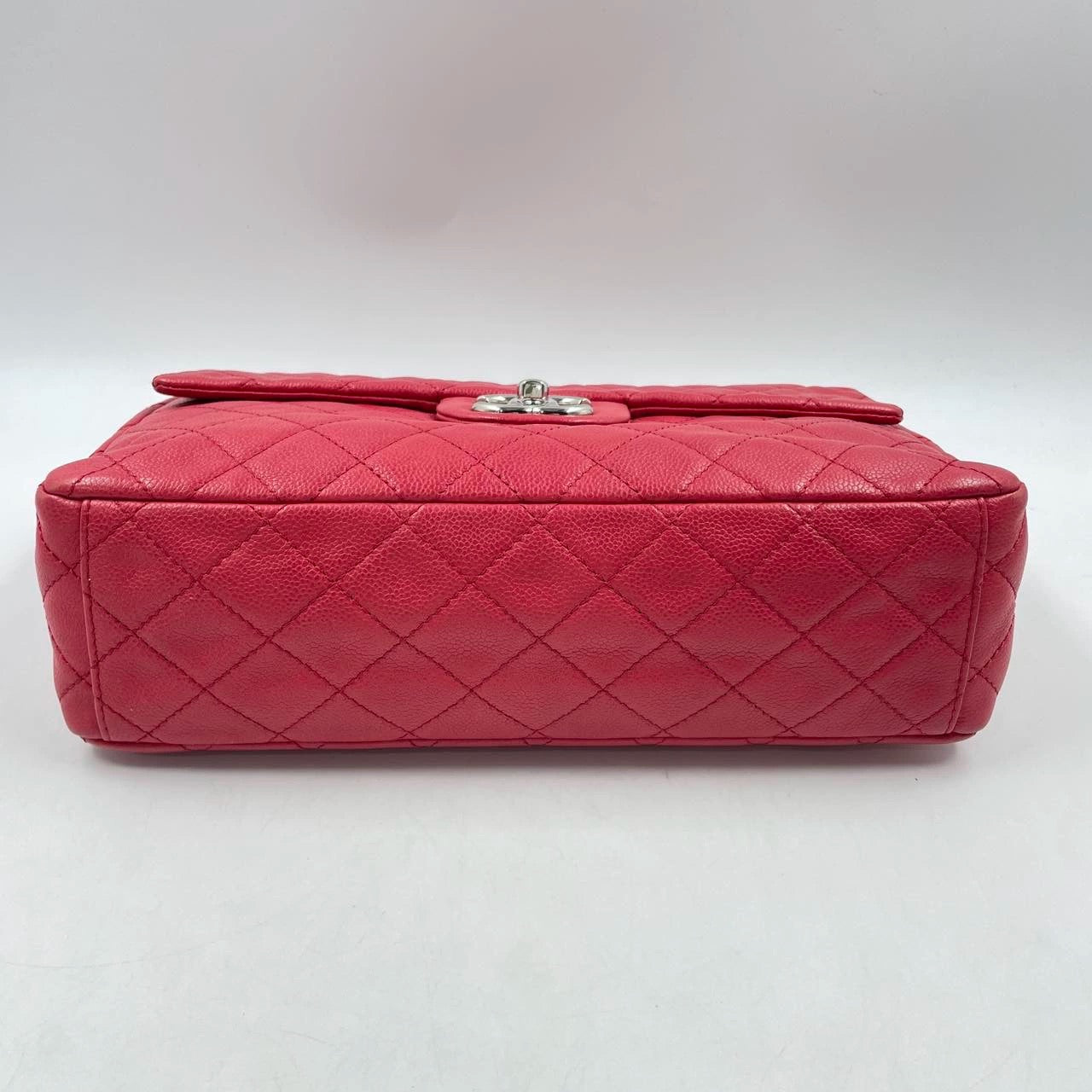 Chanel Classic Flap Maxi Red Caviar Leather Silver-tone Hardware Giant CC Logo