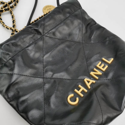 Chanel 22 Hobo Bag Mini Shiny Calfskin Leather Black with Gold-tone Hardware