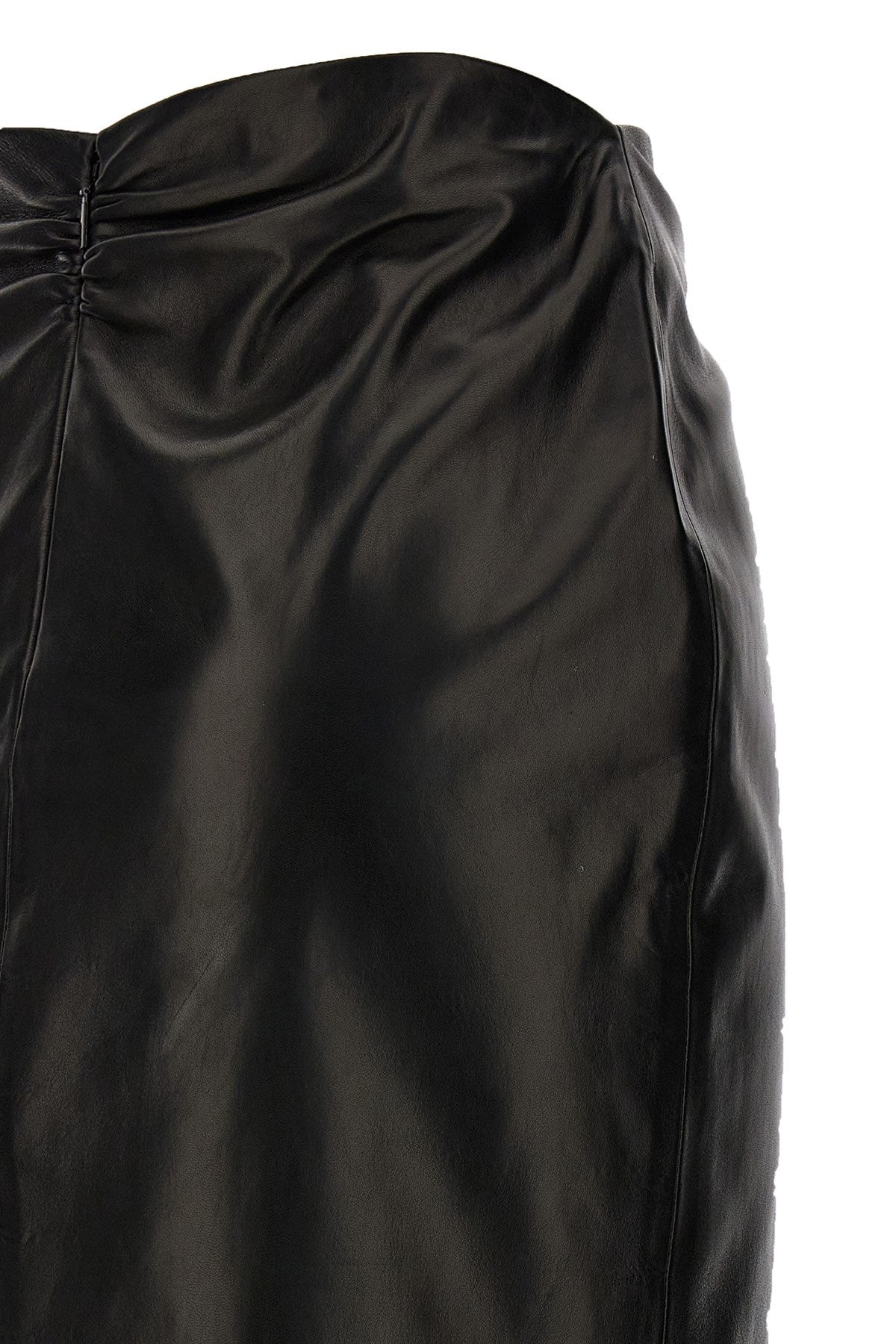 Saint Laurent Women Ruched Detail Leather Skirt