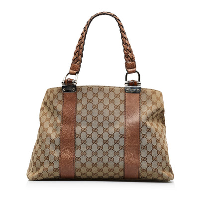 Tan Gucci Medium GG Canvas Bamboo Bar Tote