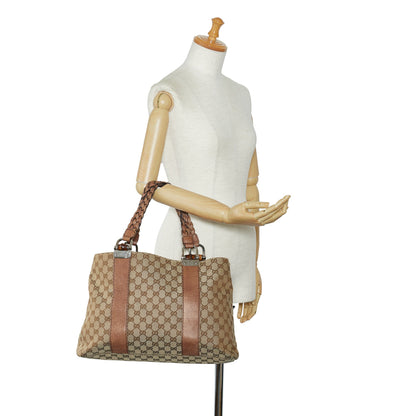 Tan Gucci Medium GG Canvas Bamboo Bar Tote