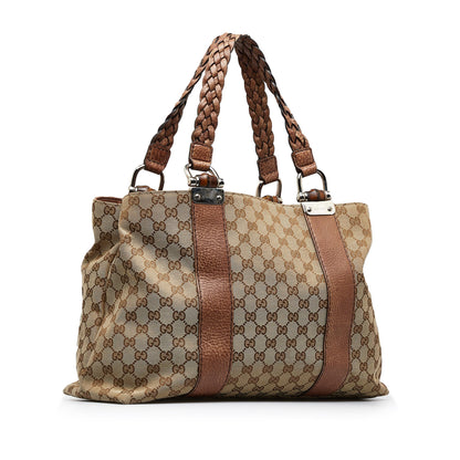 Tan Gucci Medium GG Canvas Bamboo Bar Tote